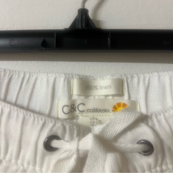 C&C California White Linen Jogger Pants Large Pull On Pockets Drawstring Travel - Picture 4 of 6